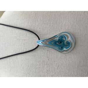 Art Glass Blue and White Swirled Pendant Necklace